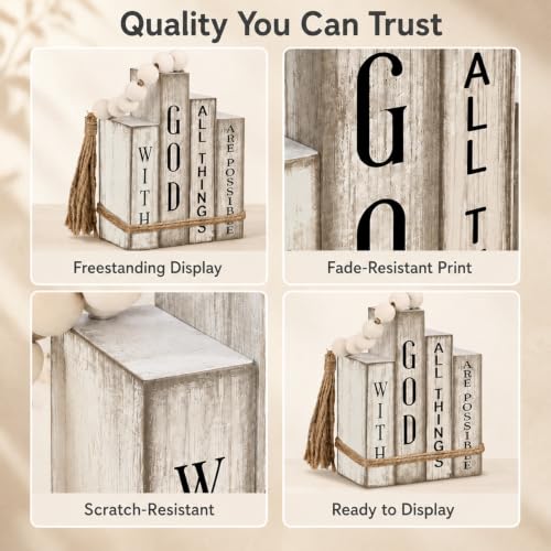 5 PCS Wooden Ornaments for House Book Shaped Decor with Bible Theme