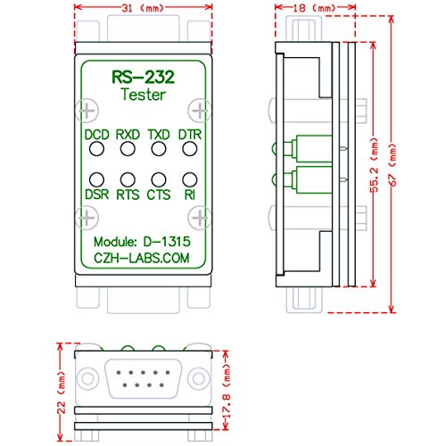 CZH-LABS RS232 LED Link Tester Module with DB9 male to DB9 female connectors
