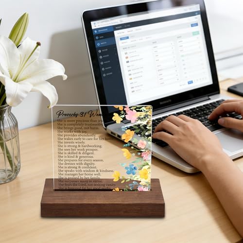 Proverbs 31 Woman Desk Decor Sign Christian Gift for Women Bible Verse Desk Display Inspirational Scripture Appreciation Gift for Mom Friend Coworker Faith Based Office Decor Y2T11 Proverbs 31 Woman