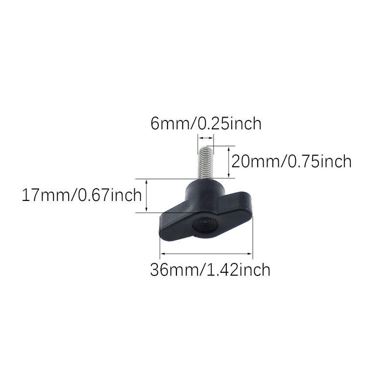 [Australia - AusPower] - 4PCS 304 Stainless Steel Z Type Handle M6 Thumb Screw Plastic Head Mechanical Handle Bolt T-Shaped Wing Adjustable Knob Thumb Screw Thread Length: 20mm/0.75inch (Black) 20 