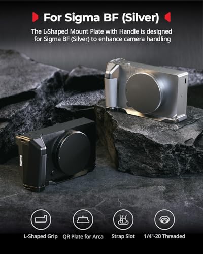 SMALLRIG L-Shaped Grip for Sigma BF, Mount Plate with Handle, Built in Quick Release Plate for Arca, 1/4''-20 Thread, Ergonomic Handgrip and Thumb Grip (Silver) - 5390 Silver