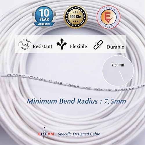 Elfcam® Fibre Optic Cable Simplex LC/APC 8° to LC/APC 8° Connector, 9/125 μm OS2 Patch Cable LSZH, FTTH Fibre Optic Cable, White (10 m) 10 m OS2 White LC/APC-LC/APC