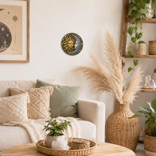 Sun Moon Metal Sign 8x8in Round Celestial Plaque for Bedroom Wall Decor Spiritual Gift The Sun And The Moon