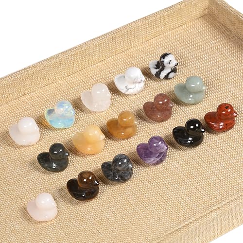 Justinstones 10pcs Random Material 30mm Gemstone Hand-Carved Healing Stone Duck Decor, Animal Spirit Totem Sculpture Figurines for Home, Office, Meditation, and Gift Collection 10pcs Random Material duck