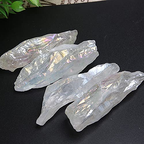 Acxico 5 Pcs Titanium Rainbow Aura Lemurian Quartz White Crystal Point Healing
