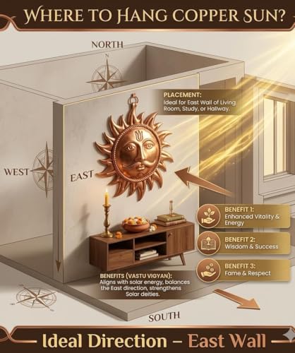 Prajet Vastu Inspired Brass Sculptures Vastu Feng Shui Statue for Success, Speed & Prosperity – Home Decor, Office Desk & Gift Figurine (Copper Sun) Copper Sun