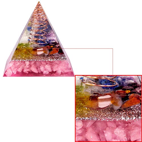 SUNYIK Chip Stone Orgone Pyramid, Healing Crystal Point Copper Energy Generator Protection Metaphysical Chakra Reiki 1.96", Rose Quartz