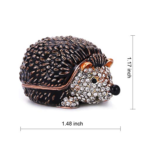 Hand Painted Enamel Hedgehog Trinket Box, Hinged Jewelry Box Unique Mini Ring Necklace Jewelry Organizer, Classical Bejeweled Storage, Figurine Collectible Keepsake Home Decor (Couple Hedgehog) Couple Hedgehog