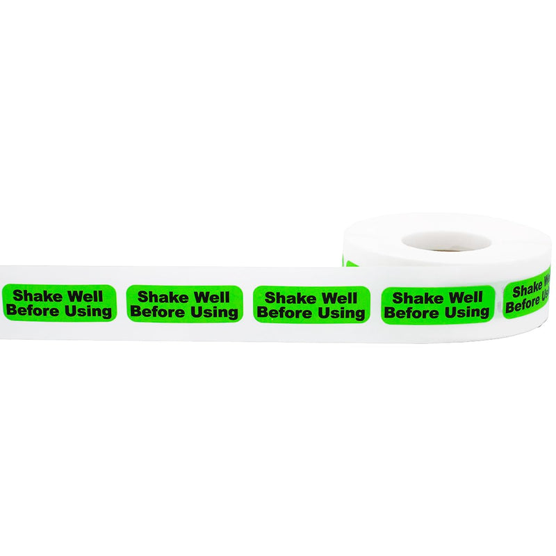 Fluorescent Green with Black Shake Well Before Using Medical Healthcare Stickers, 0.5 x 1.5 Inches in Size, 500 Labels on a Roll (Pack of 2) 0.5 x 1.5" Rectangle (Pack of 2)