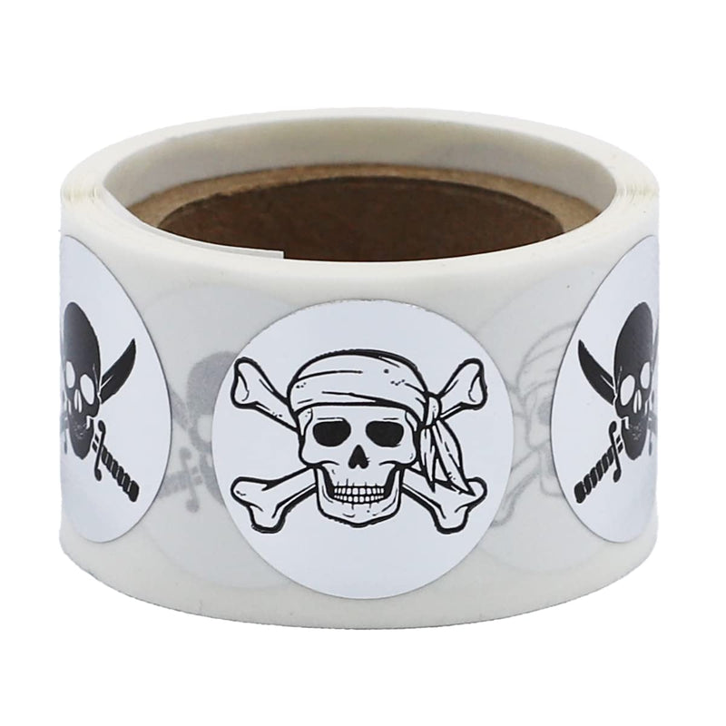 Silver Skull and Crossbones Stickers - 3/4 Inch Round, 100 Metallic Labels Per Roll for Packaging, Crafts, Halloween, and Themed Decorations - Made in the USA Metallic Silver