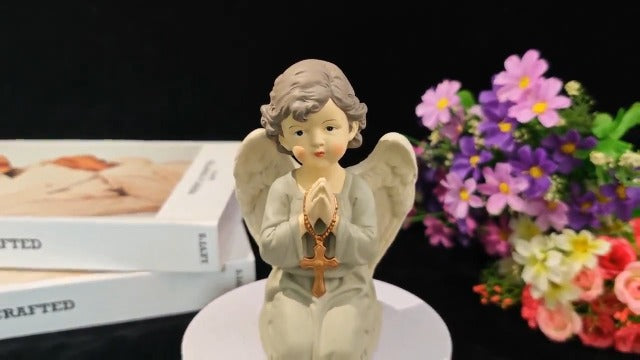 Praying Angel Figurine, Spiritual Gift with Cross, Christian Keepsake Kneeling Praying Angel with Cross