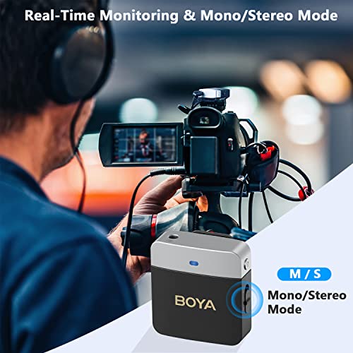 BOYA Wireless Lavalier Microphone 2.4GHz Duan Channel Wireless Micrrophone System with Transmitter and 1 Receiver for Camera iPhone Android Phone Video Recording YouTube Vlog Live Streaming (BY-M1V1) BY-M1V1