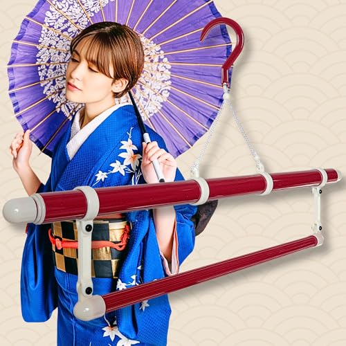 Blue butterfly Japanese kimono hanger with folding fan display form, ideal for showcasing traditional clothing and accessories.