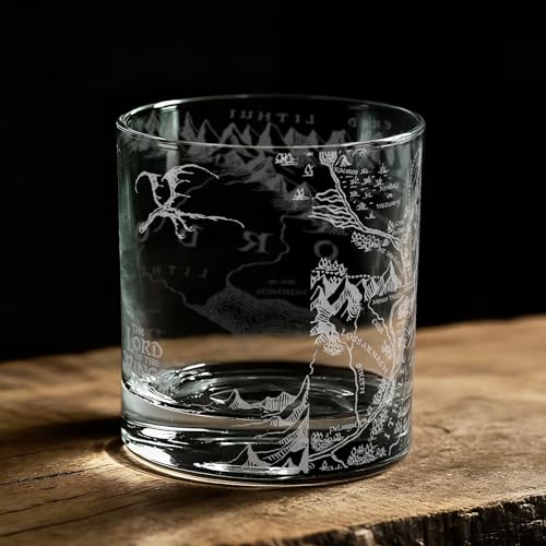 Map of Mordor Laser Engraved 10.5oz Whiskey Glass, Officially Licensed The Lord of the Rings Glassware, Unique Barware Gift for Tolkien Fans MAP OF MORDOR