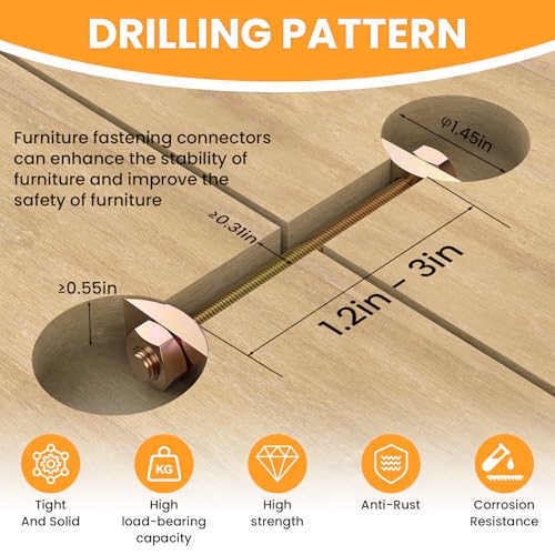 DALQUIS M8x100mm countertop connector bolts with half-moon spacers for furniture and butcher block assembly