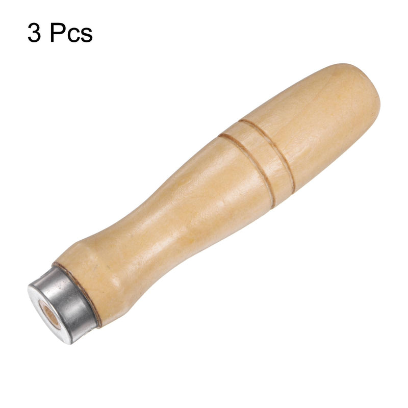 [Australia - AusPower] - QUARKZMAN Pack of 3 Wooden File Handle 4.72 Inch 6.8 mm Round Hole Ergonomic Handles with Metal Collar for 10 Inch Metal Files 10" 