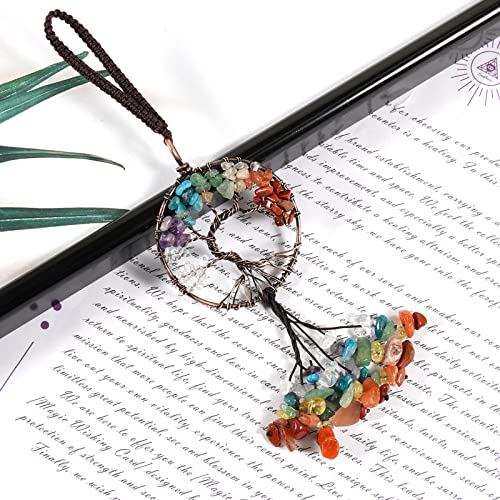 7 Chakras Crushed Crystals Decor Car Charm Round Tree of Life Car Hanging Accessories Wall Decor Meditation Ornaments Good Luck