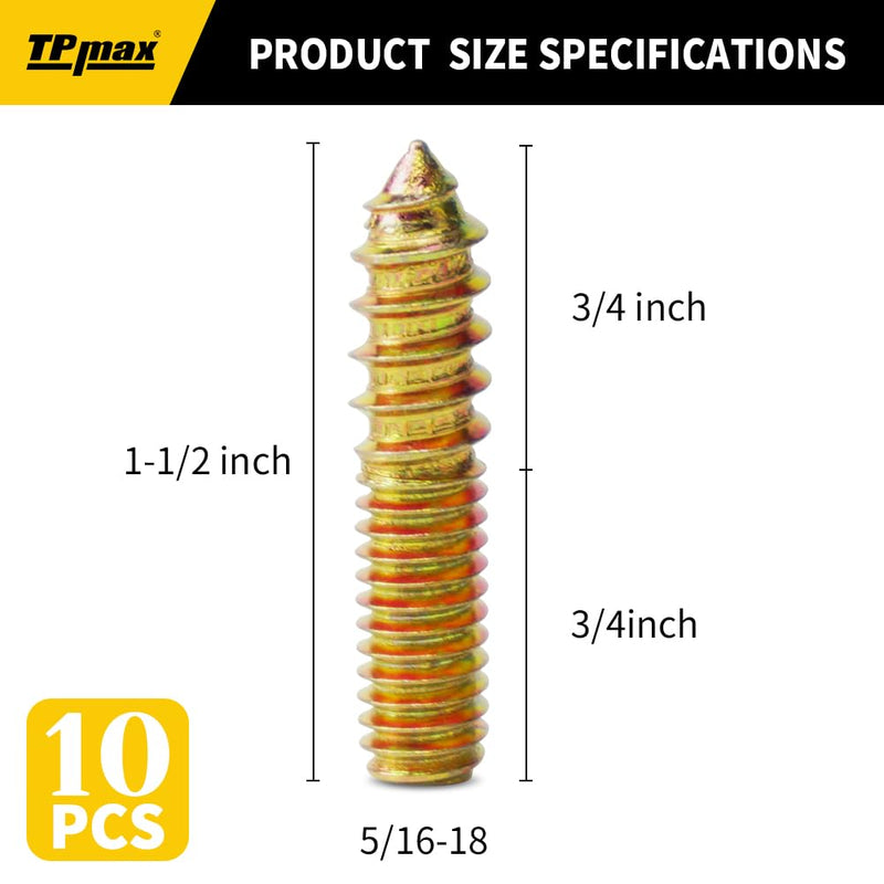 [Australia - AusPower] - 10 Pack 5/16-18 x 1-1/2 Inch Hanger Bolts Double Headed Bolts Self-Tapping Screw Hanger Bolts for Furniture (5/16-18" x 1-1/2") 5/16-18" x 1-1/2" 