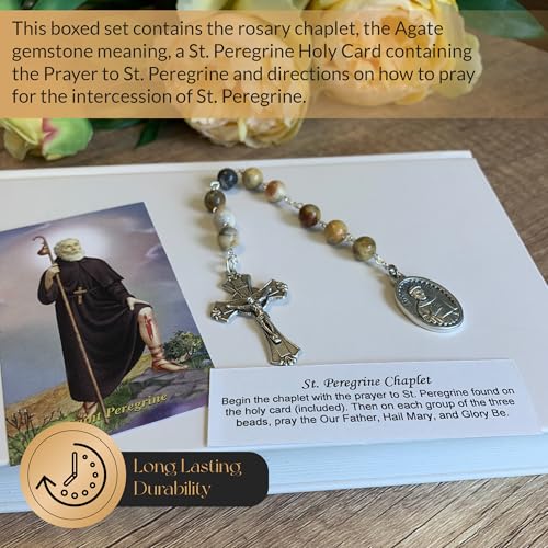 SAINT PEREGRINE Chaplet Created with Swarovski® Crystals, Gemstone OR Wood Agate Gemstone