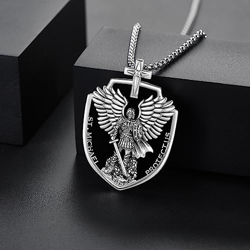 Sterling Silver Four Way Cross/Saint Christopher/Memento Mori Necklace for Men - Religious Jewelry Gift St Michael 3