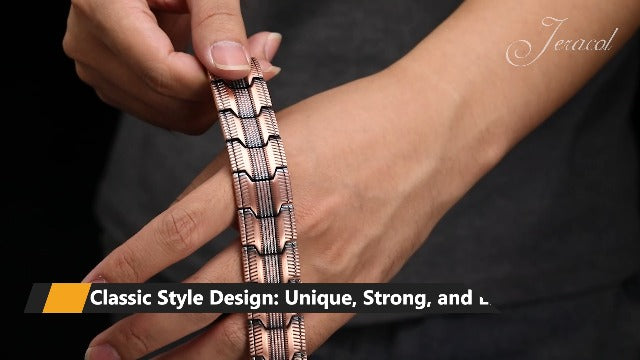 Jeracol Copper Bracelet for Men, 3X Strength Magnetic Copper Bracelets with 3500 Gauss Magnets, Adjustable Length Sizing Tool & Jewelry Box Cross