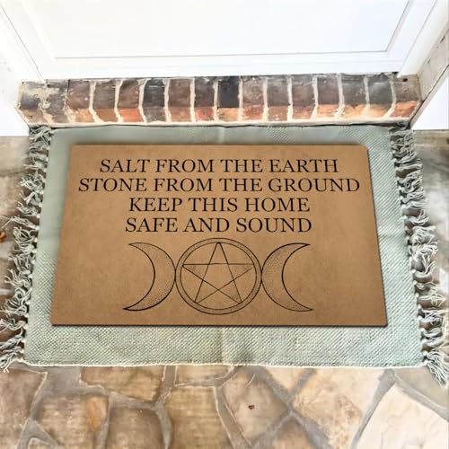 Funny Welcome Doormat Mystical Wicca Moon Pentacle Salt Earth Stone Protective Spiritual Doormat(23.6 X 15.7 in)Small Mats With Anti-Slip Rubber Back Doormats Prank Gift Doormats For The Entrance Way Mystical Moon Pentacle Salt Earth Stone Spiritua