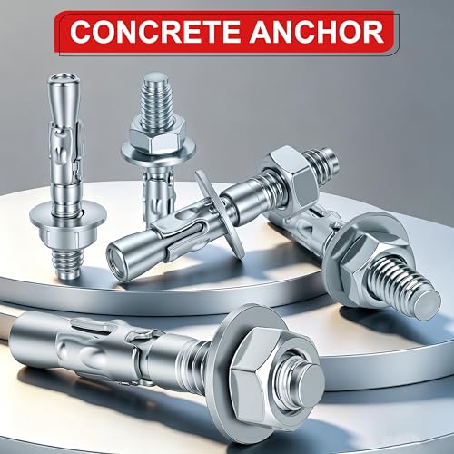 Ahniiqo 1/2 x 3-3/4 inch galvanized wedge anchors for concrete walls, floors, and brick, 6-piece kit