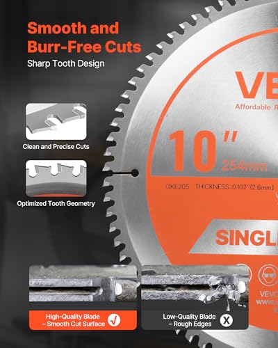 VEVOR Circular Saw Blade (254mm φ & 80 Sharp Teeth & 2.6mm Thickness) Ideal for Aluminum Cutting Compatible with Circular Saw, Alloy Steel Saw Blade with Noise Reducing Heat Extractors