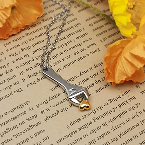 Wrench Cremation Urn Necklace for Ashes Carpenters Tool Cremation Jewelry Keepsake Memorial Jewelry Gift for Women Brother