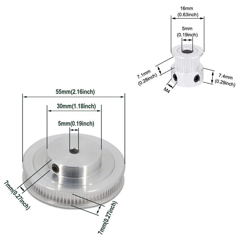 [Australia - AusPower] - 2Kit 2GT Synchronous Wheel 20&80 Teeth 5mm Bore Aluminum Timing Pulley with 2pcs Length 250mm Width 6mm Belt (20-80T-5B-6) 20-80T-5B-6 