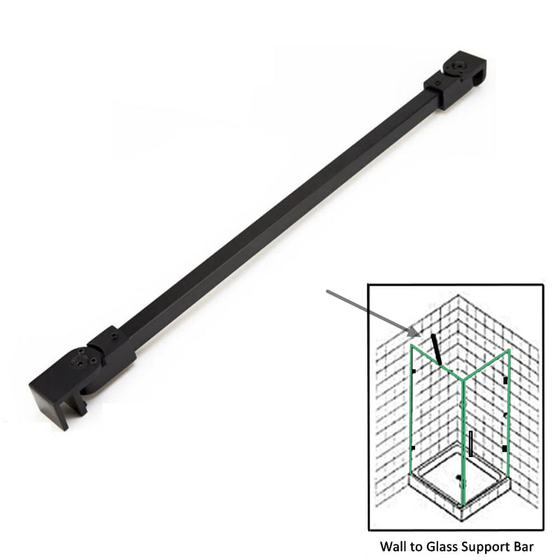 Matte Black Stainless Steel Wall-to-Glass Support Bar Support Arm for 1/4" 5/16" 3/8", or 6mm 8mm 10mm Glass for Fixed Frameless Shower Glass Panel (40cm) 40cm