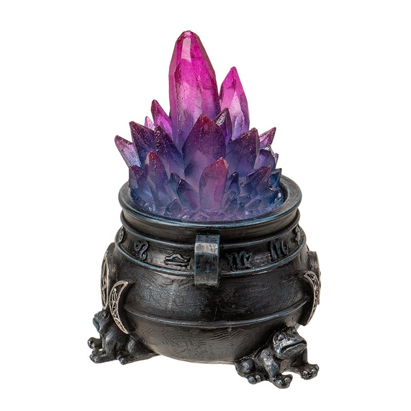 Pacific Giftware 4.8" Triple Moon Magic Cauldron with Light-Up Purple Crystals, Mystical Decor Accent