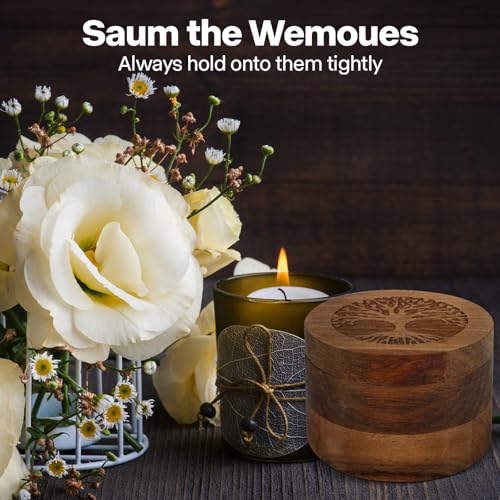 Small Wood Urn for Human & Pet Ashes Tree of Life Memorial Keepsake, Eco-Friendly Magnetic Cremation Urn for Dogs, Cats (3.5"x3.5"x2.5")