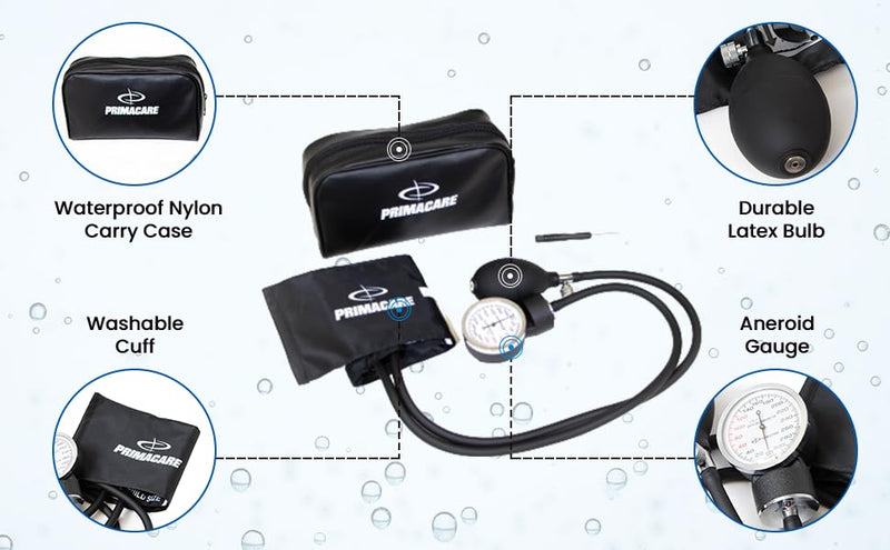 [Australia - AusPower] - Primacare DS-9191 Pediatric Size Aneroid Sphygmomanometer Manual Blood Pressure Monitor Kit, BP Cuff with Latex Free Inflation System, Waterproof and Portable Nylon Carry Case 