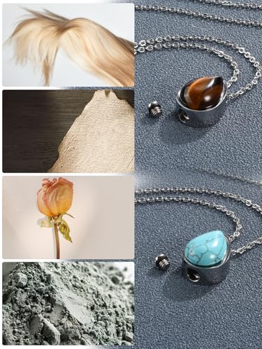 Zysta Cremation Urn Necklace for Ashes Stainless Steel Tiger Eye Turquoise Stone Urn Necklace Openable Teardrop Vial Container Memorial Locket Pendant Keepsake Jewelry for Human Pet Ashes Tiger Eye Stone (Non Engraving)