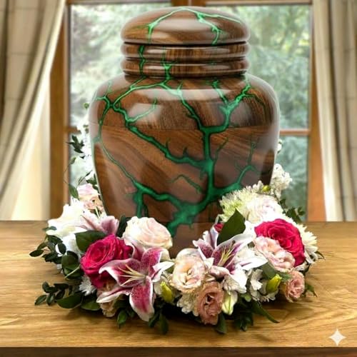 Rosewood Resin Urn for Human Ashes – Handcrafted 15 cu in Wooden Memorial Box – Green Epoxy Resin Inlay – Premium Decorative Cremation Keepsake Urn for Adults or Pets X-Small 15 Cu\In