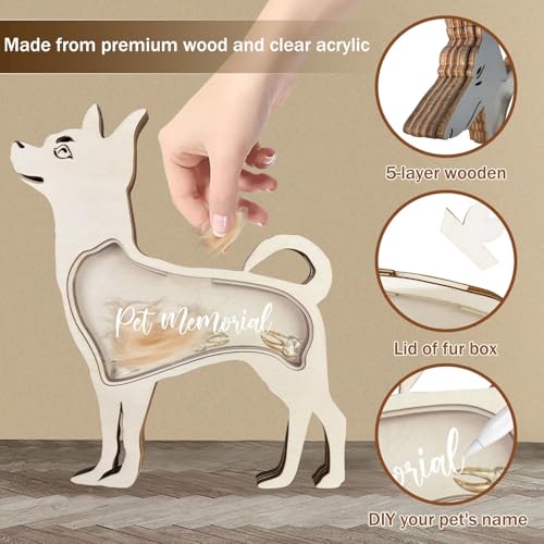 Chihuahua Fur Hair Keepsake Box, Tooth Display Case Collectors，Wooden Pet Ashes Urn, Tabletop Decorative Dog Memorial Gifts for Loss of Dog Remembrance Sympathy,Comes with A Marker Pen Chihuahua