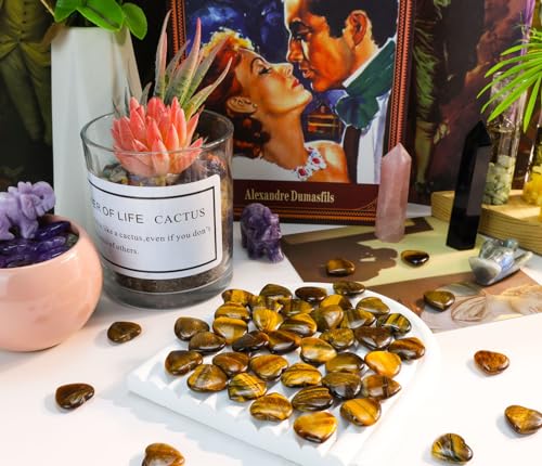 DUQGUHO 50 Pcs Tiger Eye Heart Crystals and Healing Stone Love Heart Shaped Set Crystal Bulk Palm Pocket Wholesale Mothers Day Gifts for Mom