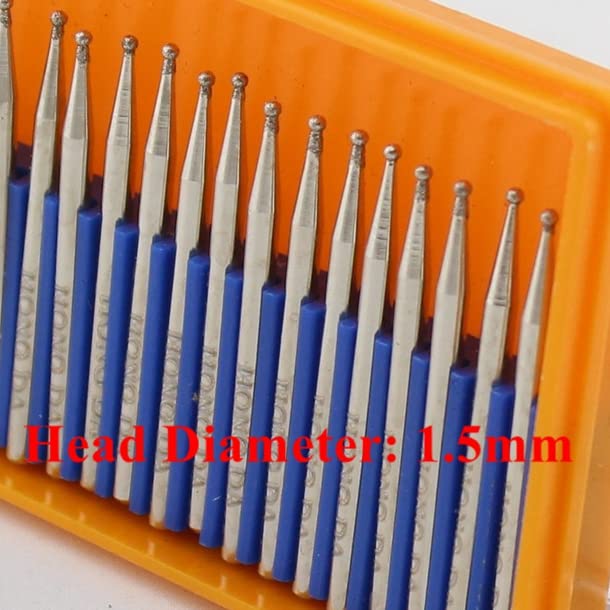 JINGLING Diamond Grinding Bits 1.5mm Spherical Head Bur w Shank 2.35mm Pack of 30Pcs Head Diameter 1.5mm