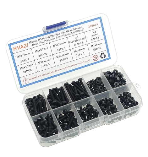 HVAZI M3 black nylon Phillips pan-head screws, nuts and washers kit assortment set