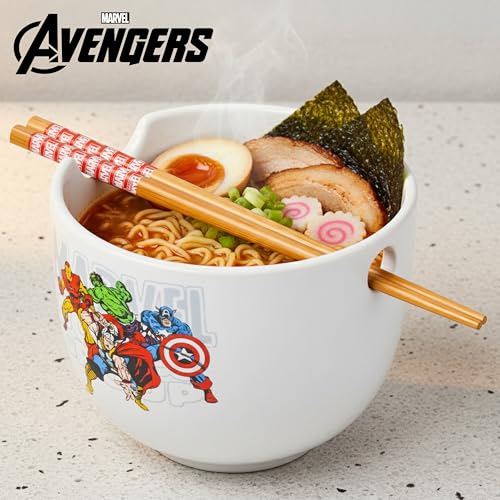 Silver Buffalo Marvel Retro Avengers, Ramen Bowl with Chopsticks, 20oz 20 Ounces Marvel Avengers