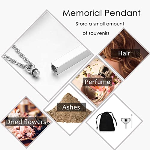 weikui 6 Pieces Crystal Silver Black Urn Necklace for Ashes Memorial Cremation Urn Jewelry Bar Locket Keepsake Cube Ashes Necklace for Women Men - Funnel Kit & Flannel Bag 6Pcs necklace