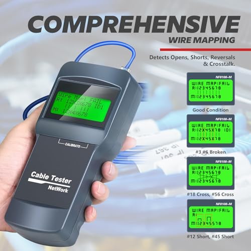 TesterOn network cable tester with 8 remote testers for Cat5, Cat5e, Cat6 and Cat6e Ethernet cables