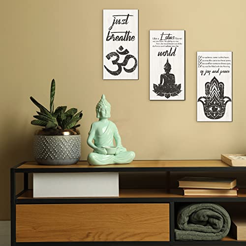 Blulu 3 Pcs Buddha Wall Art Spiritual Buddha Quotes Wall Decor Meditation Zen Wooden Hanging Sign Decor for Meditation Room Home Yoga Living Room Bedroom Office Buddhist Decorations
