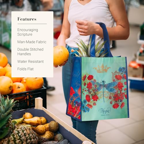 Christian Art Gifts Full Multicolor Printed Reusable, Sturdy, Collapsible Women's Shopping Tote Bag w/Inspirational Scripture Teal/Hope