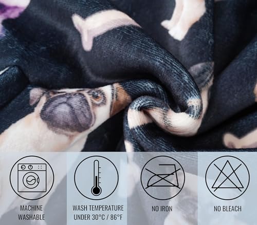 Huglanket Pug Gifts Wearable Blanket Hoodie, Oversized Wearing Blanket for Pug Lovers - Watercolor
