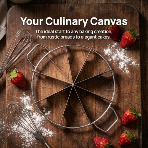 Cabilock 9-Slice Cake Portion Marker, Stainless Steel Round Cake Divider with 2 Handles, Pie and Dessert Slice Guide for Cutting, Bakery, Wedding, Birthday Party and Kitchen Use