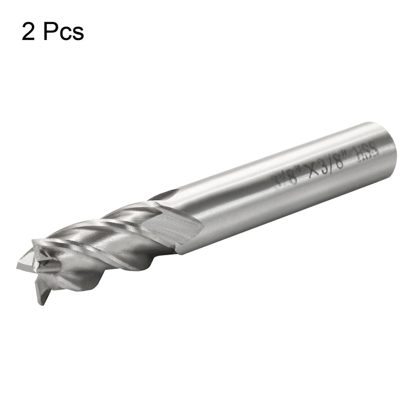 [Australia - AusPower] - uxcell a15082100ux0039 3/8 x 3/8 Inch HSSAL 4 Flutes Straight Shank End Mill Cutter Bits 2pcs (Pack of 2) 