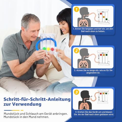Rierousy Breath Trainer, Lung Trainer, Breathing Trainer with 3 Colourful Balls, Breath Trainer for Speech Therapy and Lung Function, Deep Breathing Trainer with 3 Chamber System (Style B with 3 Balls) Stil B mit 3 Kugeln