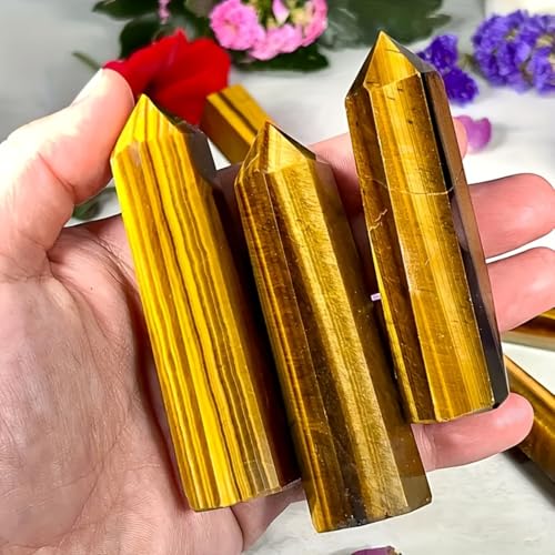 Tiger Eye Crystal Wand 3.5-4 Inch Natural Polished Hexagonal Point Reiki Energy Stone for Meditation Therapy and Healing 1Pc Tiger Eye